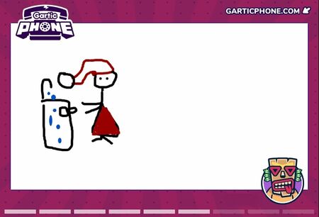 Screenshot vom Onlinespiel "Gartic Phone". Auf weißem Grund sieht man einen gemalten Weihnachtsmann an einem Spülbecken.
